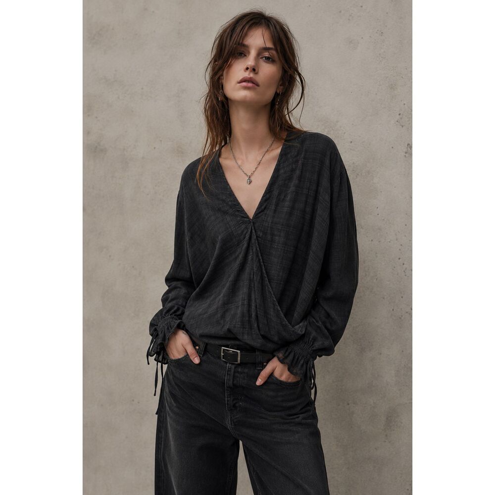 ALLSAINTS New York Black Long Sleeve Penny Top Blouse Shirt   Women's Size Small